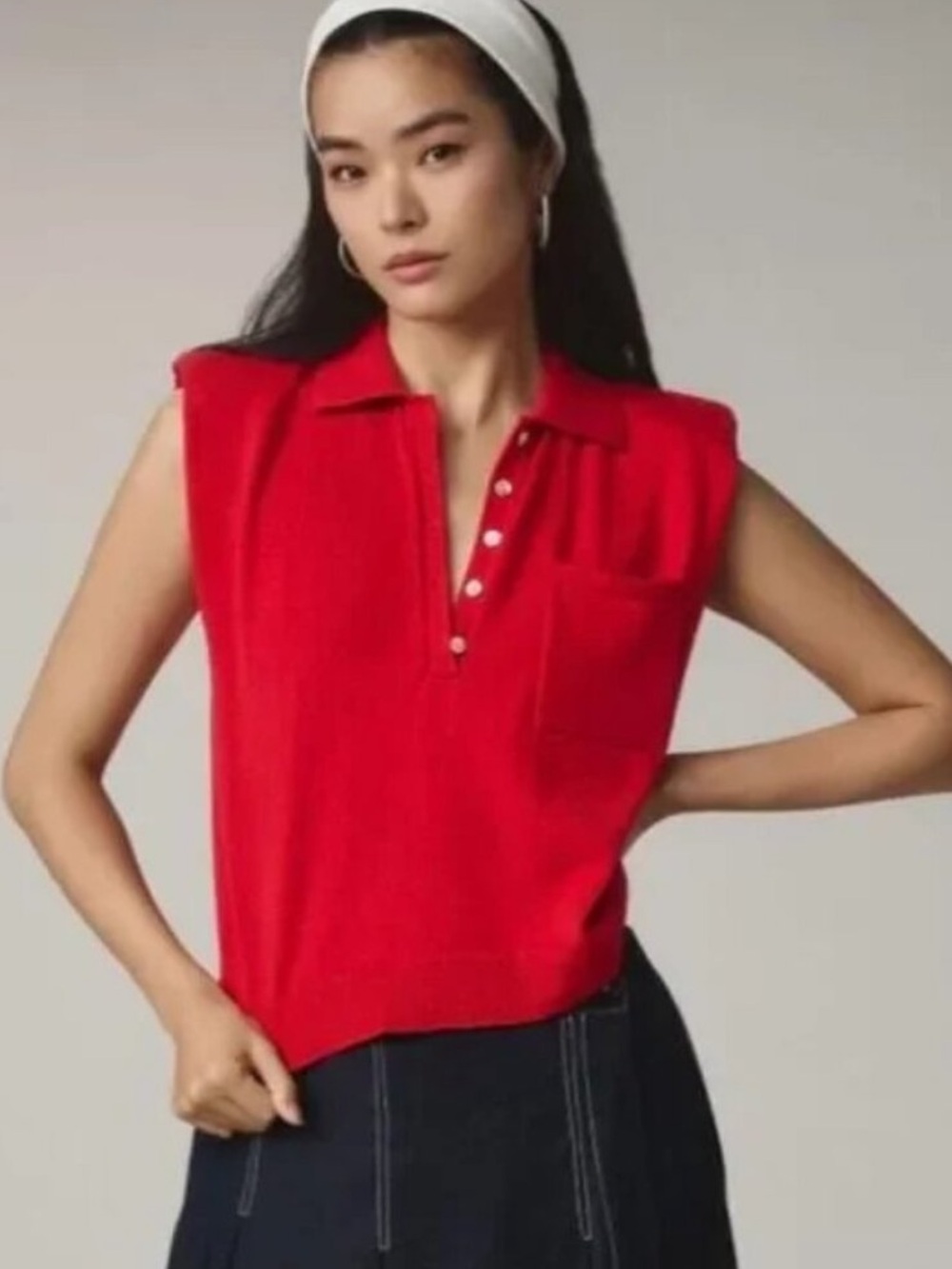 by Anthropologie Red Sleeveless Polo Top Knit Boxy Sweater size small